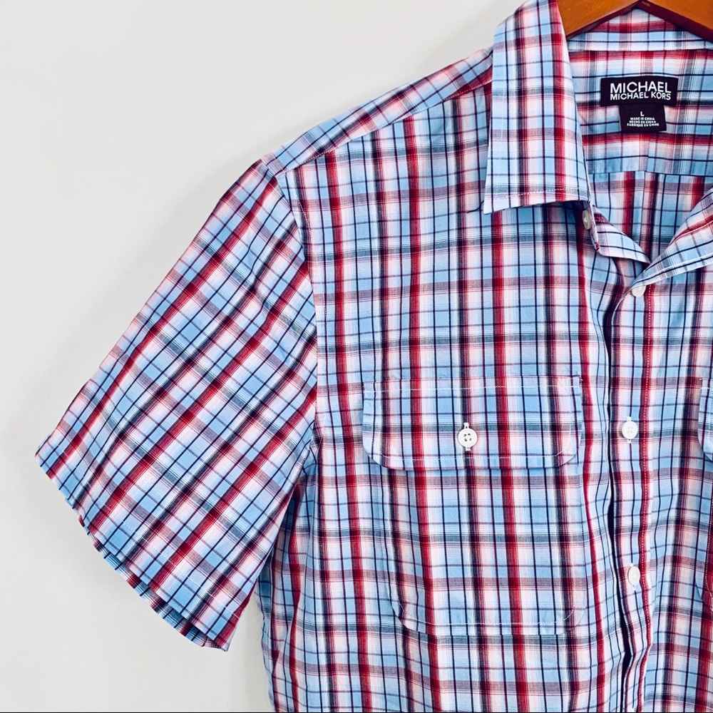Men’s Micheal Kors plaid button down shirt L NWOT